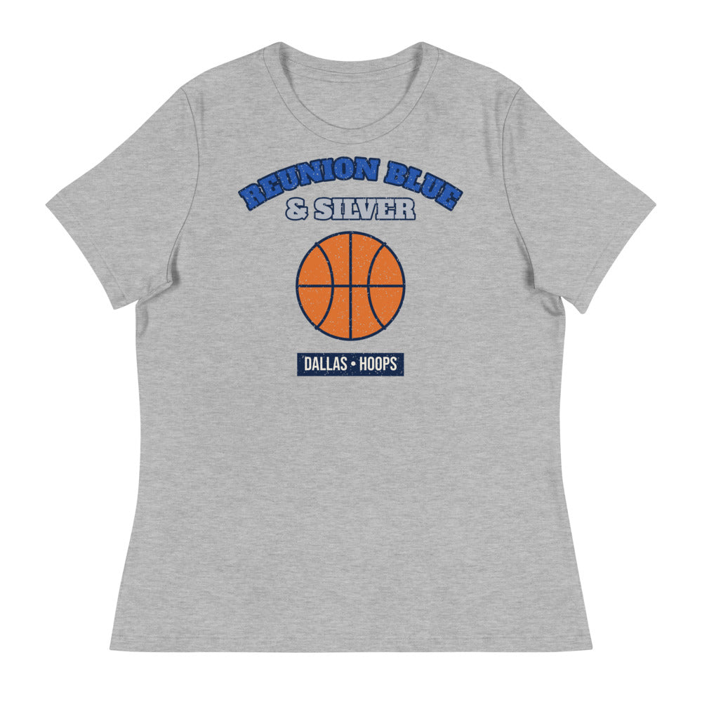 Women's Reunion Blue & Silver Hoops Tee in athletic heather, front