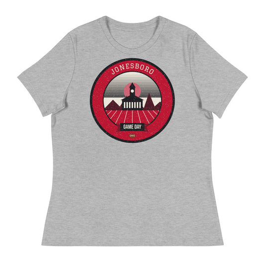 Women's Scarlet Delta Game Day Tee in athletic heather, front