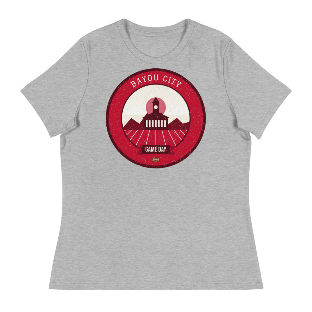 Women's Scarlet Bayou City Game Day Tee in athletic heather, front