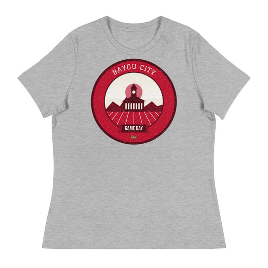 Women's Scarlet Bayou City Game Day Tee in athletic heather, front