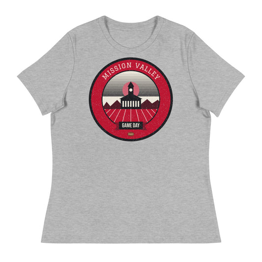Women's Scarlet Mission Valley Game Day Tee in athletic heather, front