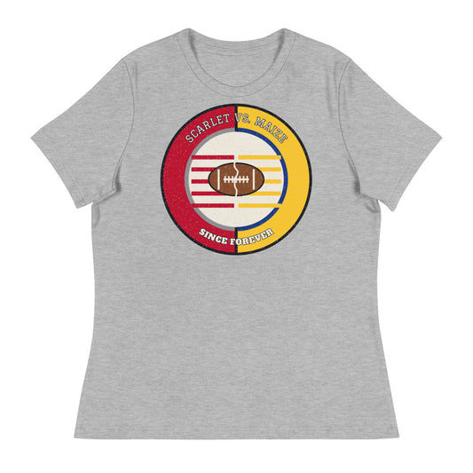 Women's Scarlet vs Maize Since Forever Football Tee in athletic heather, front