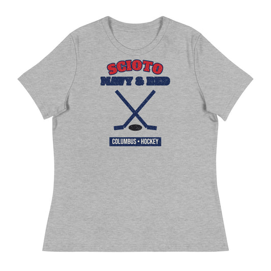 Women's Scioto Navy & Red Hockey Tee in athletic heather, front