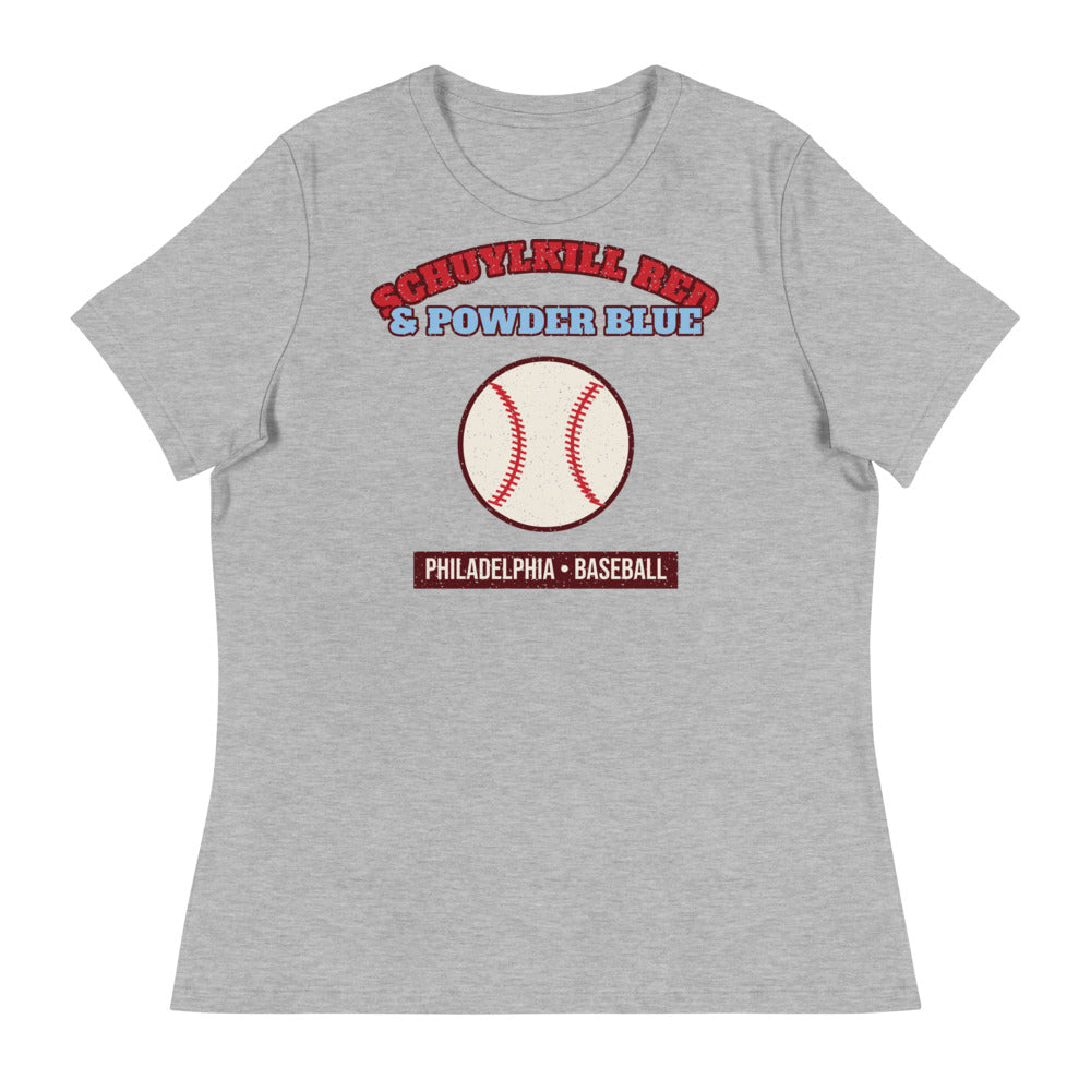 Women's Schuylkill Red & Powder Blue Baseball Tee in athletic heather, front