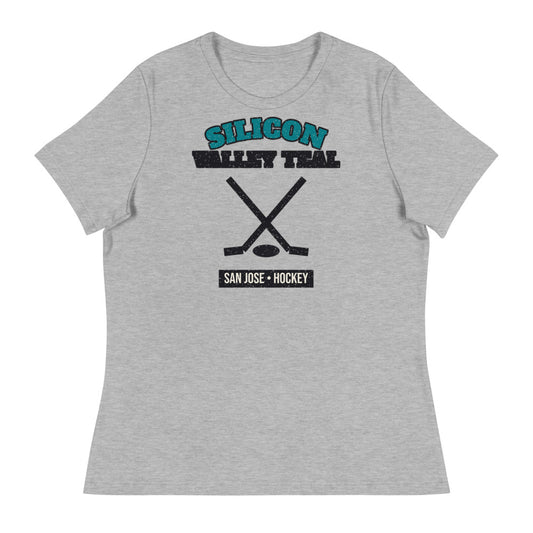 Women's Silicon Valley Teal Hockey Tee in athletic heather, front