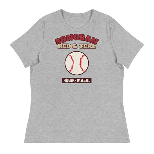 Women's Sonoran Red & Teal Baseball Tee in athletic heather, front
