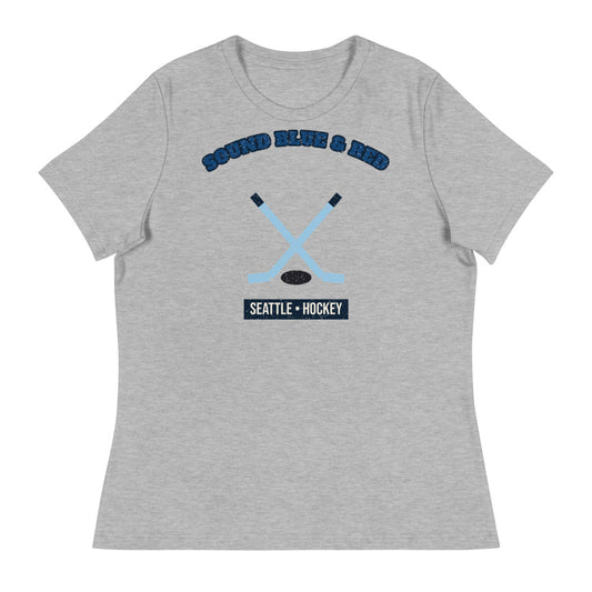 Women's Sound Blue & Red Hockey Tee in athletic heather, front