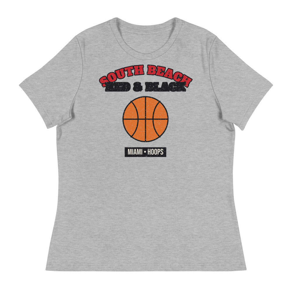 Women's South Beach Red & Black Hoops Tee in athletic heather, front