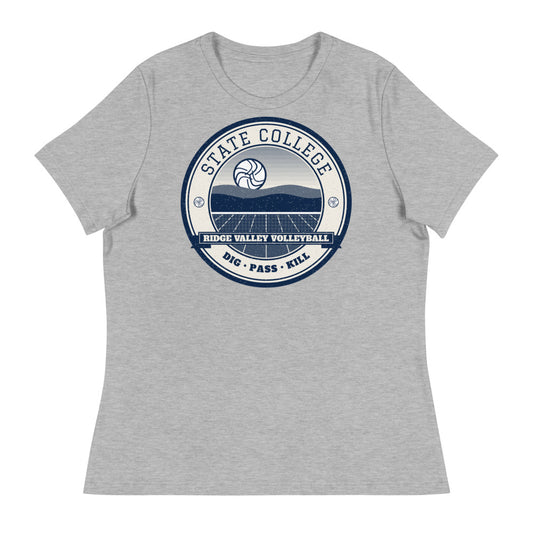 State College Ridge Valley Volleyball Women's Tee in athletic heather, front