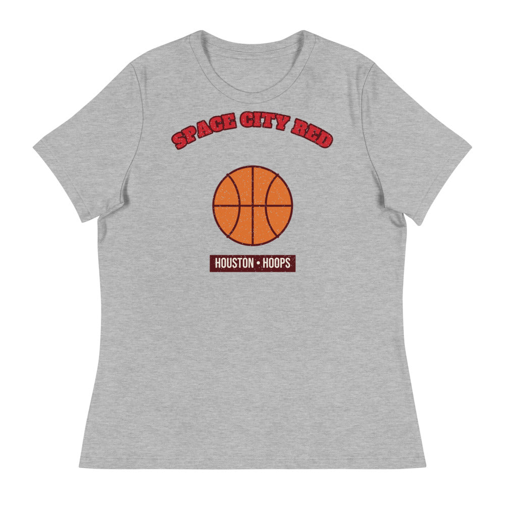 Women's Space City Red Hoops Tee in athletic heather, front