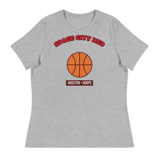 Women's Space City Red Hoops Tee in athletic heather, front