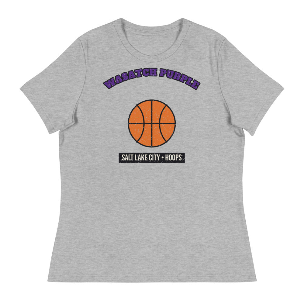 Women's Wasatch Purple Hoops Tee in athletic heather, front