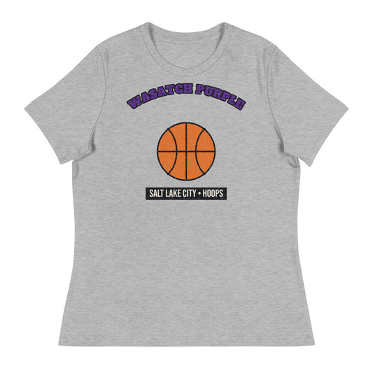 Women's Wasatch Purple Hoops Tee in athletic heather, front