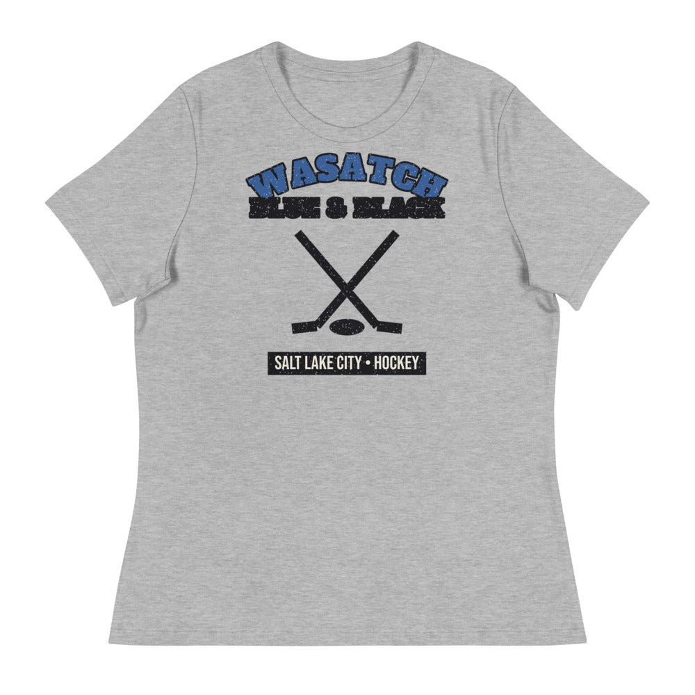 Women's Wasatch Blue & Black Hockey Tee in athletic heather, front
