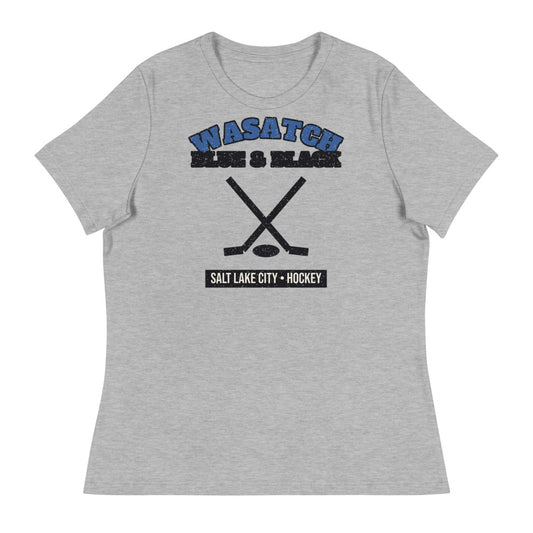 Women's Wasatch Blue & Black Hockey Tee in athletic heather, front