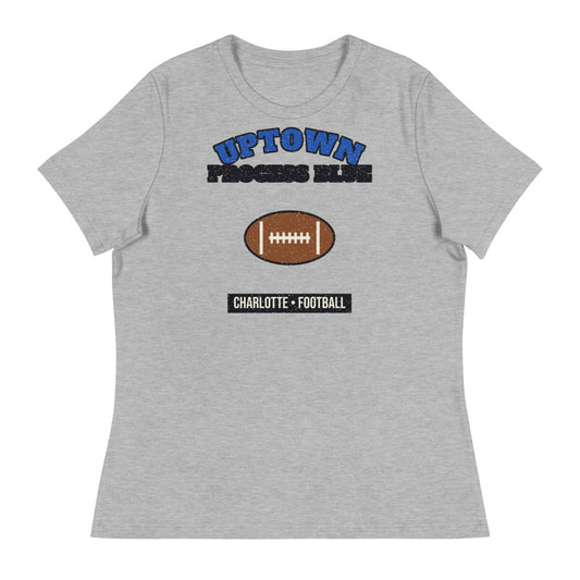 Women's Uptown Process Blue Football Tee in athletic heather, front