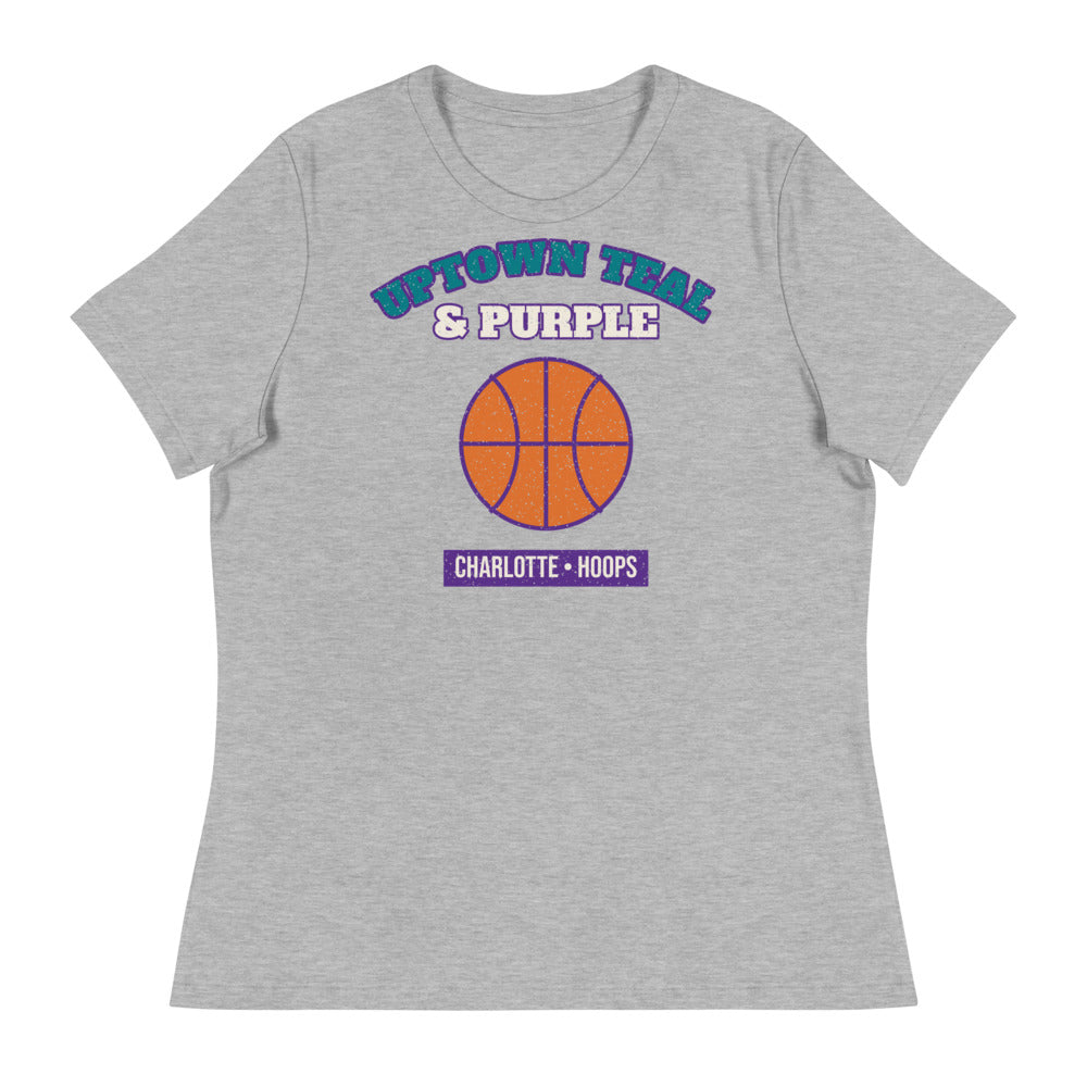 Women's Uptown Teal & Purple Hoops Tee in athletic heather, front
