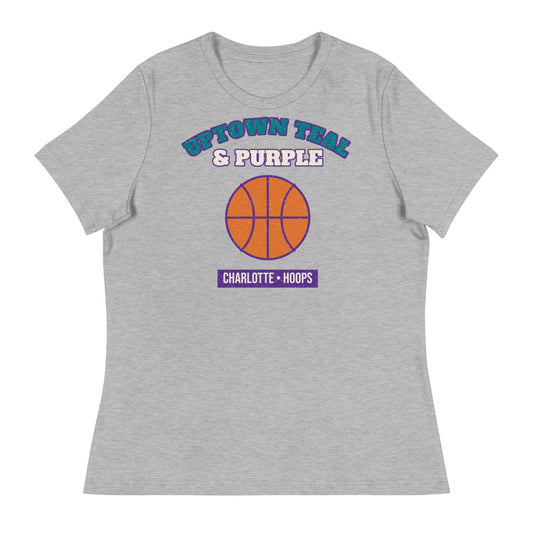 Women's Uptown Teal & Purple Hoops Tee in athletic heather, front