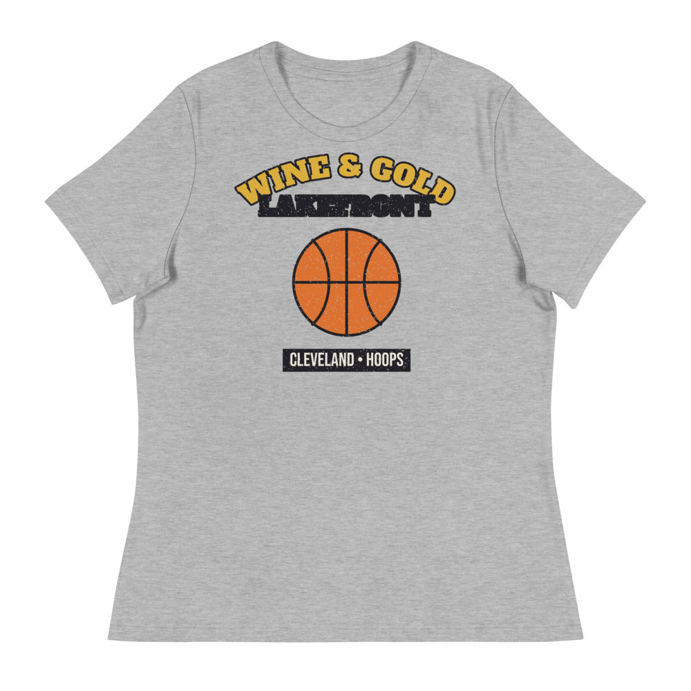 Women's Wine & Gold Lakefront Hoops Tee in athletic heather, front