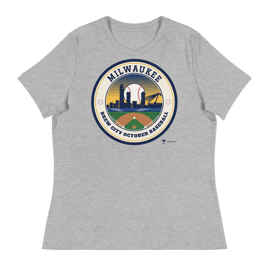 Women's Milwaukee Brew City October Baseball Tee in athletic heather, front