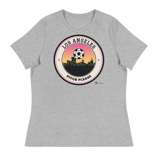 Women's Los Angeles Pitch Please Relaxed Tee in athletic heather, design printed on the front, front view