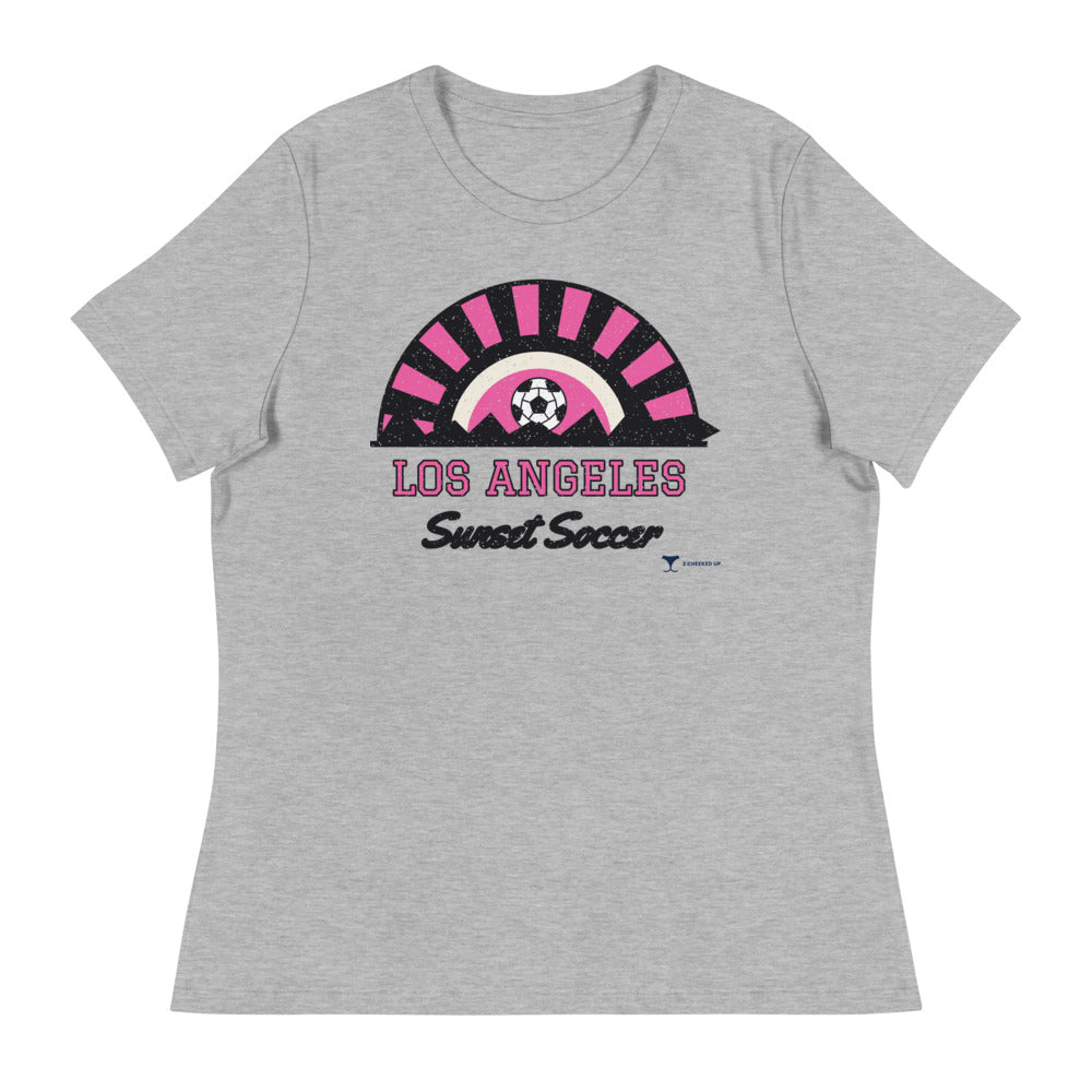 Women's Los Angeles Sunset Soccer Relaxed Tee in athletic heather, design printed on the front, front view