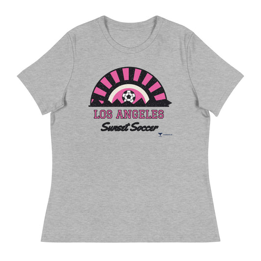 Women's Los Angeles Sunset Soccer Relaxed Tee in athletic heather, design printed on the front, front view