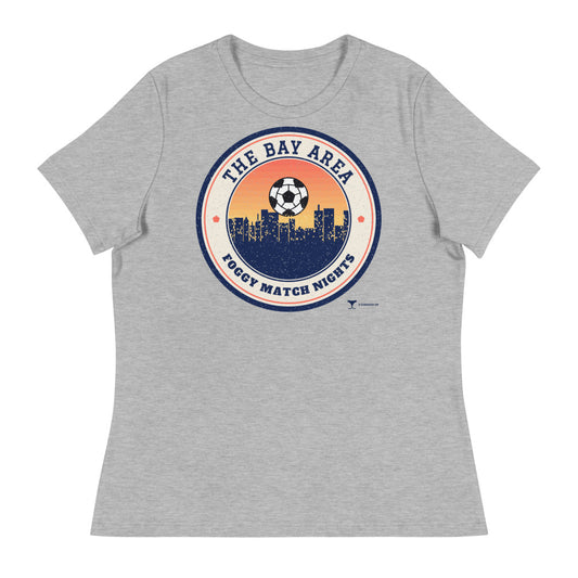 Women's Bay Area Foggy Match Nights Relaxed Tee in athletic heather, design printed on the front, front view