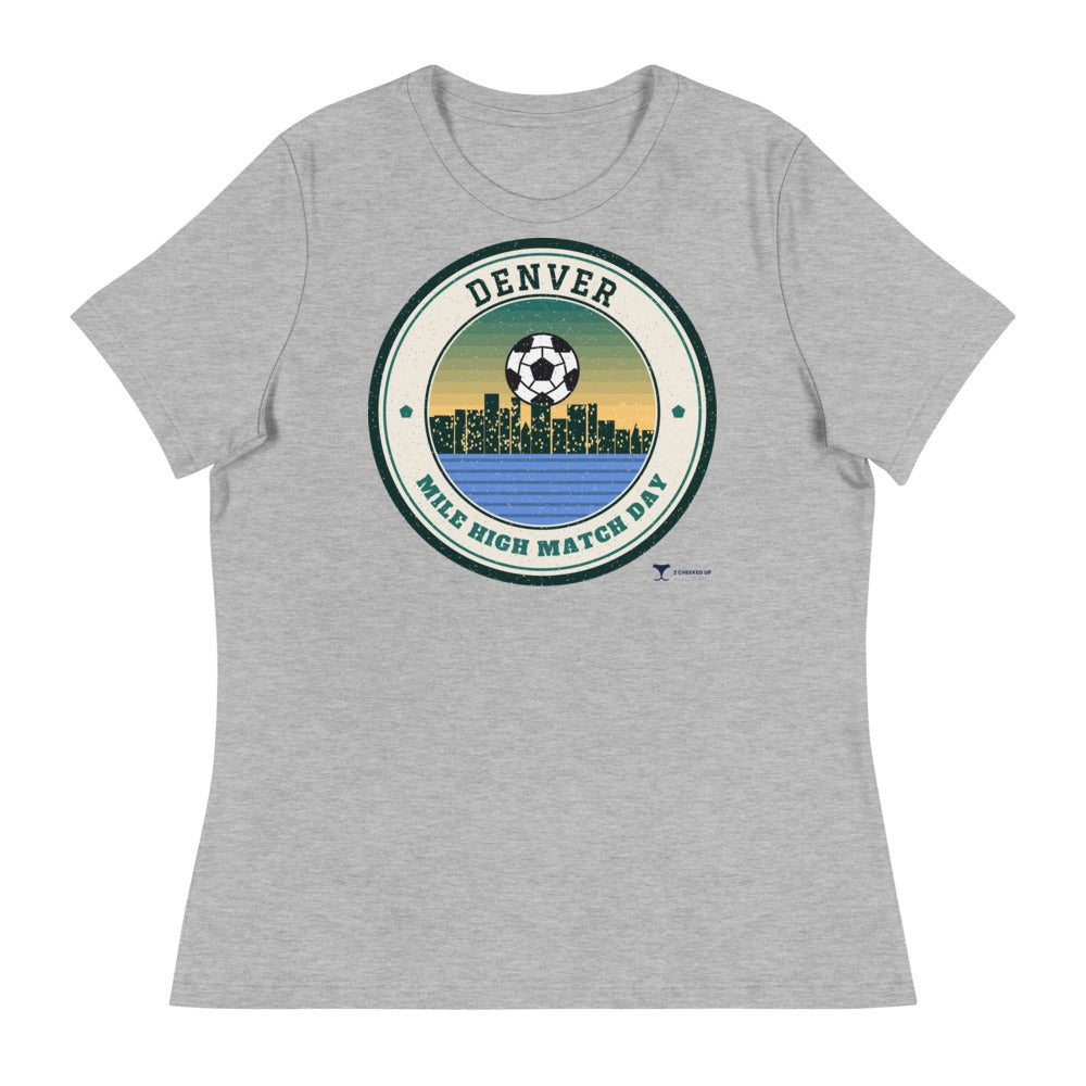 Women's Denver Mile High Match Day Relaxed Tee in athletic heather, design printed on the front, front view