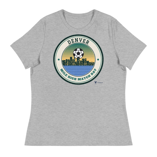 Women's Denver Mile High Match Day Relaxed Tee in athletic heather, design printed on the front, front view