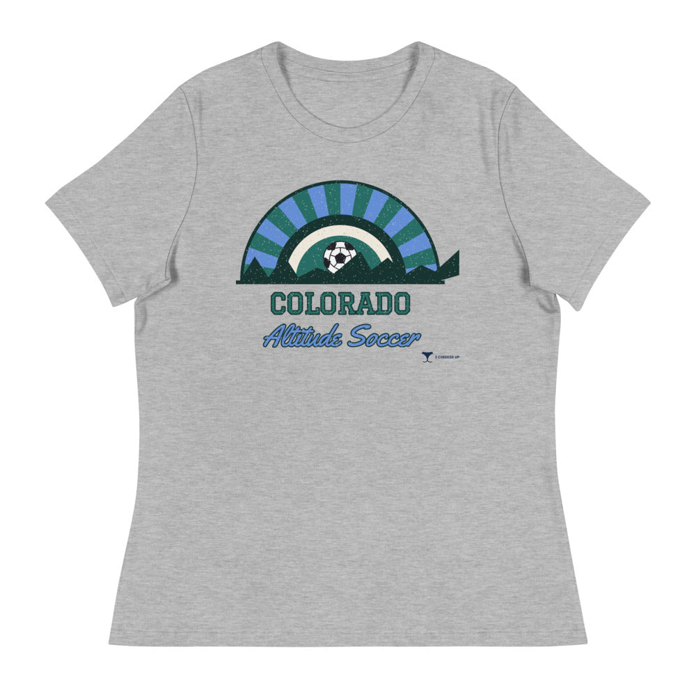 Women's Colorado Altitude Soccer Relaxed Tee in athletic heather, design printed on the front, front view
