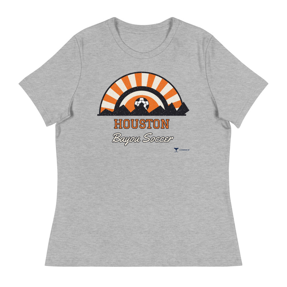 Women's Houston Bayou Soccer Relaxed Tee in athletic heather, design printed on the front, front view