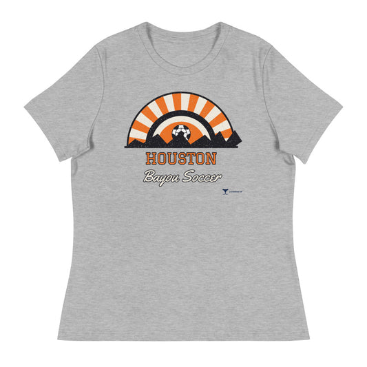 Women's Houston Bayou Soccer Relaxed Tee in athletic heather, design printed on the front, front view