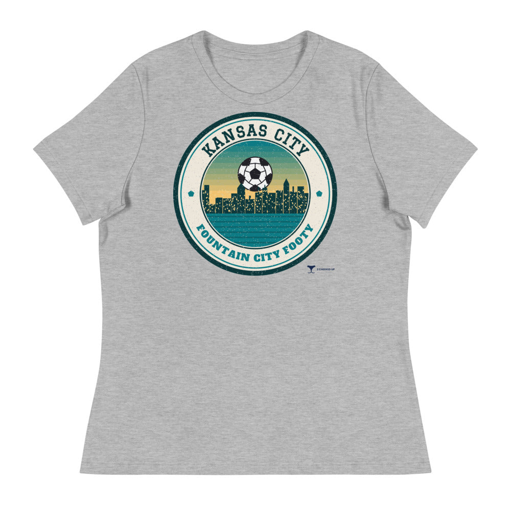 Women's Kansas City Fountain City Footy Relaxed Tee in athletic heather, design printed on the front, front view