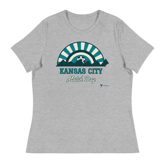 Women's Kansas City Match Day Relaxed Tee in athletic heather, design printed on the front, front view