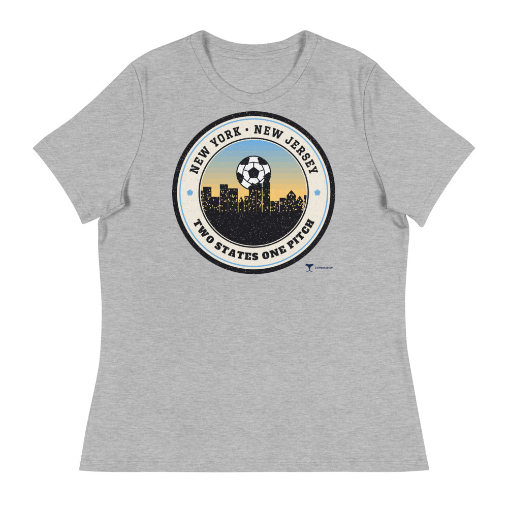 Women's NY NJ Two States One Pitch Relaxed Tee in athletic heather, design printed on the front, front view