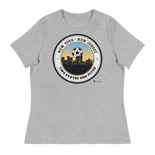 Women's NY NJ Two States One Pitch Relaxed Tee in athletic heather, design printed on the front, front view