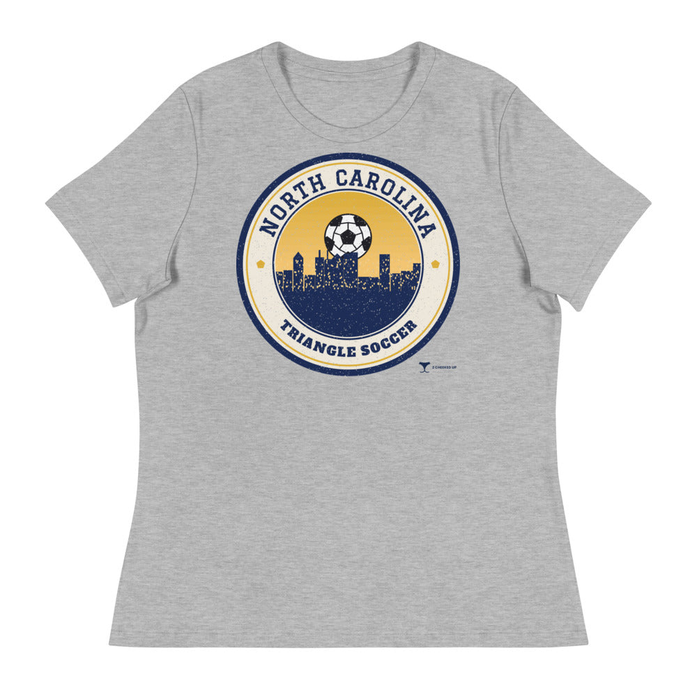 Women's North Carolina Triangle Soccer Relaxed Tee in athletic heather, design printed on the front, front view