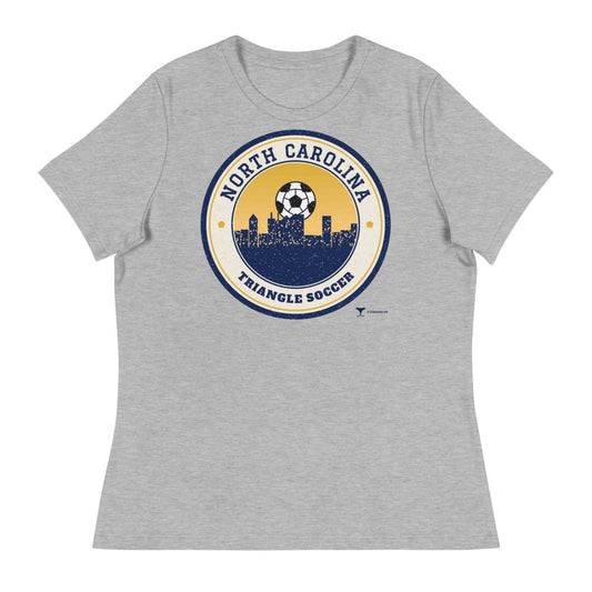 Women's North Carolina Triangle Soccer Relaxed Tee in athletic heather, design printed on the front, front view