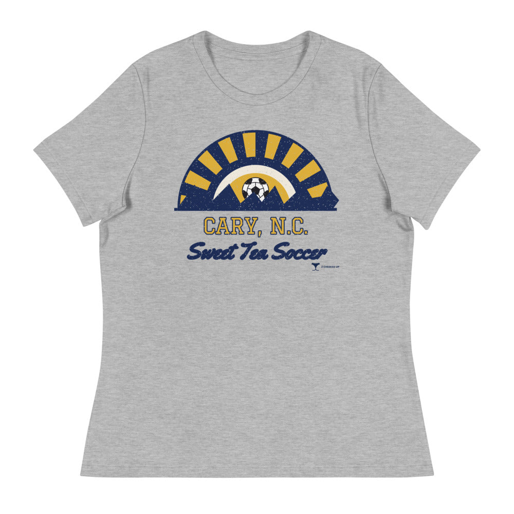 Women's Cary, N.C. Sweet Tea Soccer Relaxed Tee in athletic heather, design printed on the front, front view