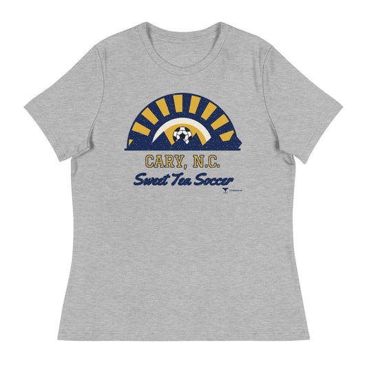 Women's Cary, N.C. Sweet Tea Soccer Relaxed Tee in athletic heather, design printed on the front, front view