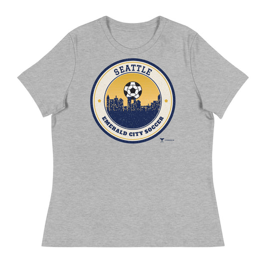 Women's Seattle Emerald City Soccer Relaxed Tee in athletic heather, design printed on the front, front view