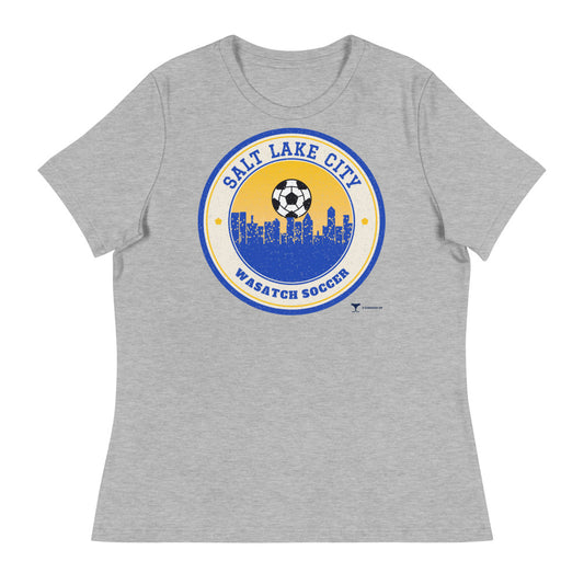 Women's Salt Lake City Wasatch Soccer Relaxed Tee in athletic heather, design printed on the front, front view