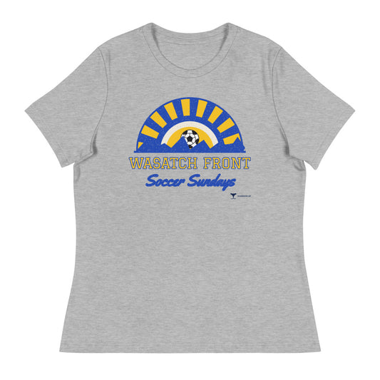 Women's Wasatch Front Soccer Sundays Relaxed Tee in athletic heather, design printed on the front, front view