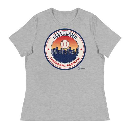 Women's Cleveland Lakefront Baseball Relaxed Tee in athletic heather, design printed on the front, front view