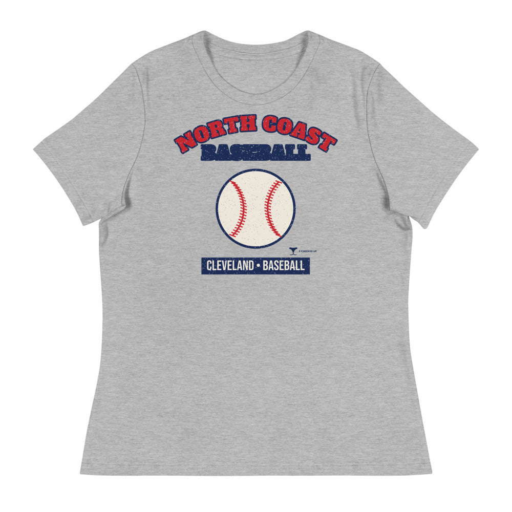 Women's North Coast Baseball Cleveland Relaxed Tee in athletic heather, design printed on the front, front view