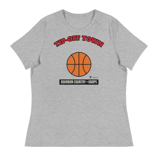 Women's Bourbon Country Tip-Off Town Relaxed Tee in athletic heather, design printed on the front, front view