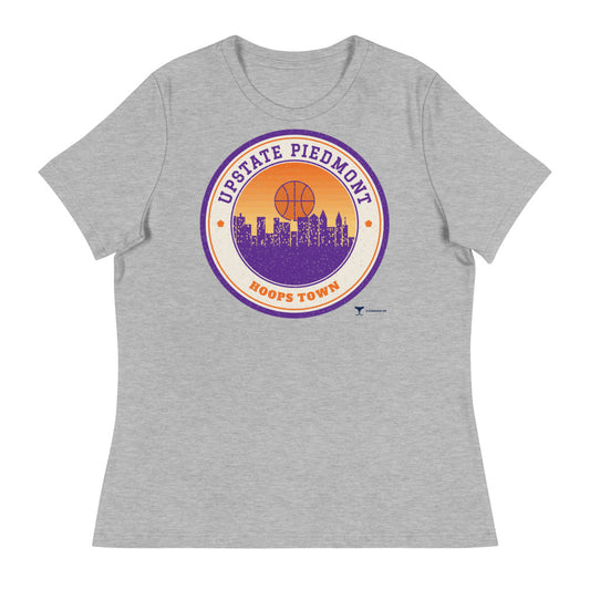 Women's Upstate Piedmont Hoops Town Relaxed Tee in athletic heather, design printed on the front, front view