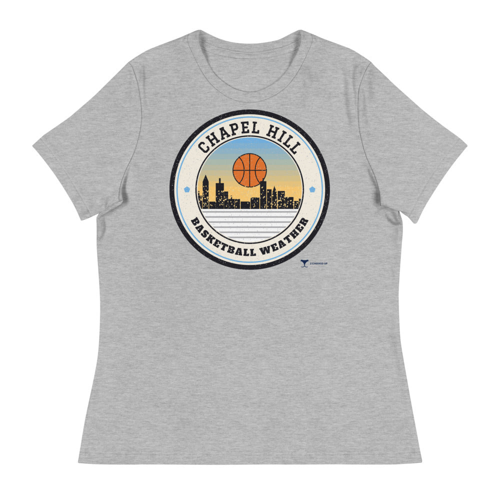 Women's Chapel Hill Basketball Weather Relaxed Tee in athletic heather, design printed on the front, front view