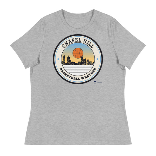 Women's Chapel Hill Basketball Weather Relaxed Tee in athletic heather, design printed on the front, front view